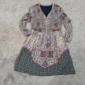Maeve Anthropologie blue and red long sleeve printed‎ dress size Medium